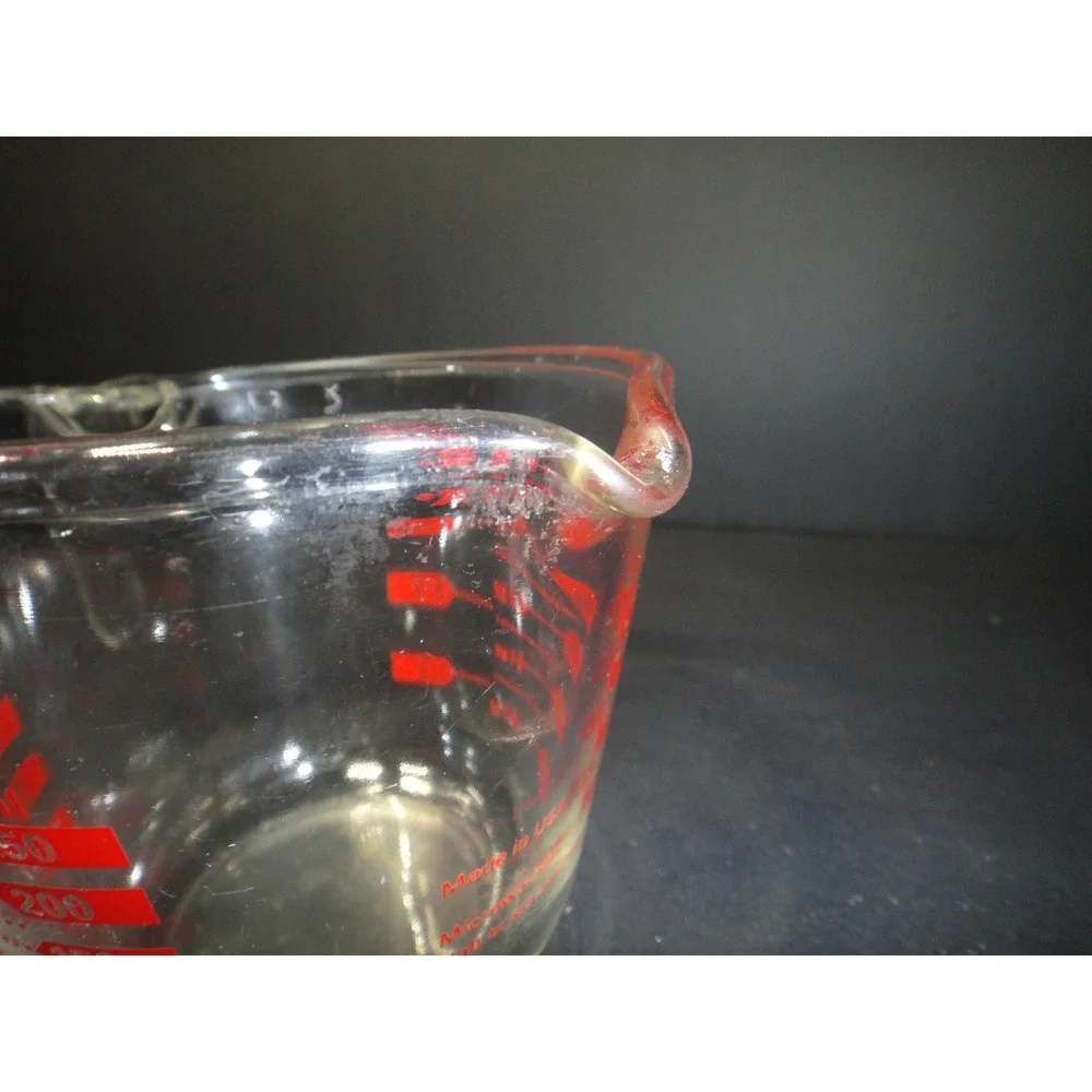 Vintage Pyrex 1 Cup Glass Measuring Cup Red Lettering Made in USA 8oz 250ml